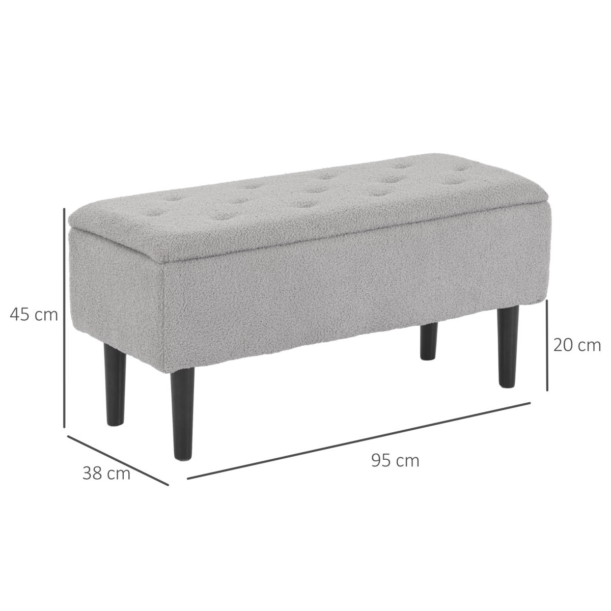 HOMCOM 15" Ottoman Storage Box with Wooden Legs and 47L Storage Capacity, Grey