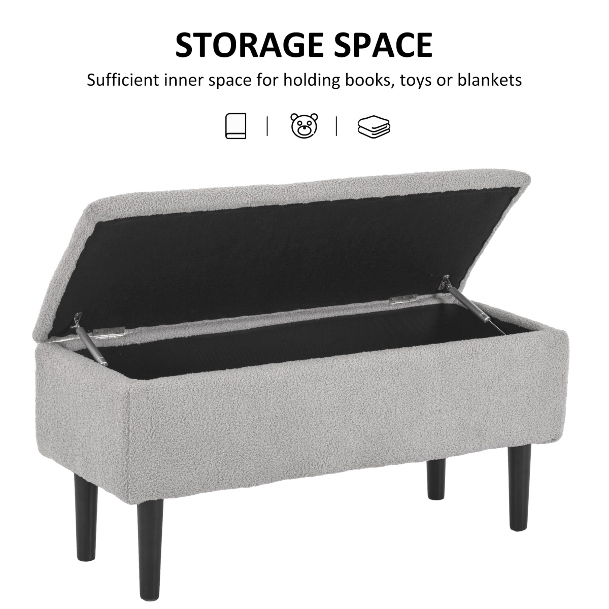 HOMCOM 15" Ottoman Storage Box with Wooden Legs and 47L Storage Capacity, Grey