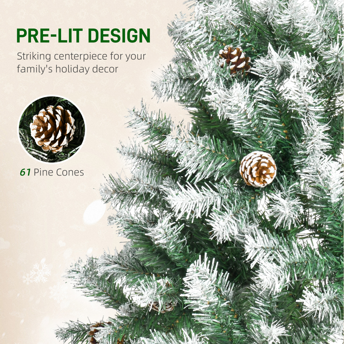 6FT Artificial Christmas Tree Pine Cones Xmas Home Deco Automatic Open Green